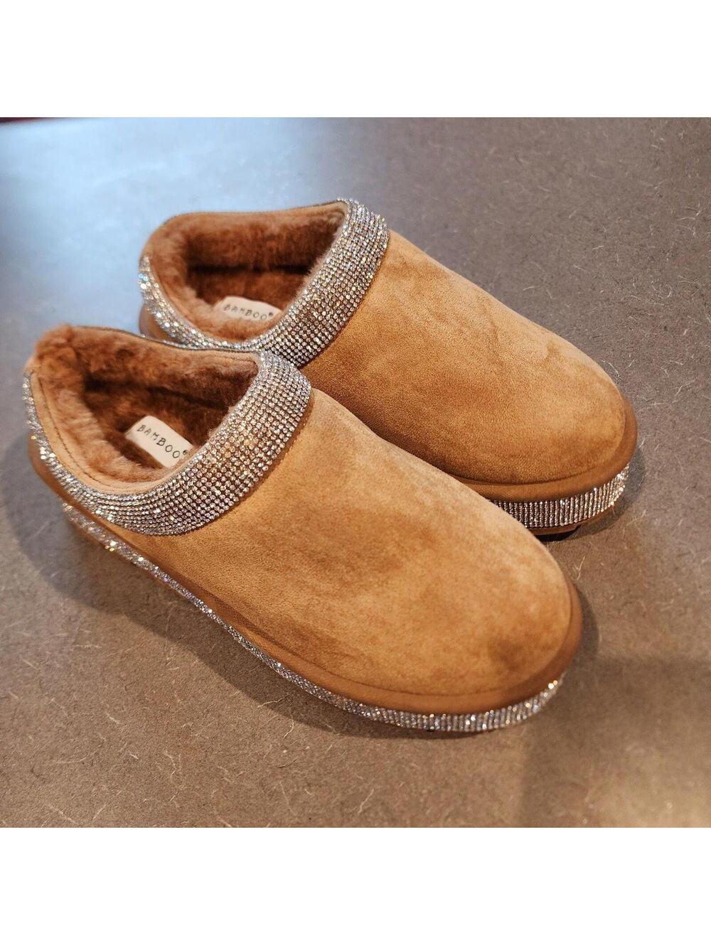 NWOB BAMBOO suede bling platform shoes slippers slip on fur so cute 8 38